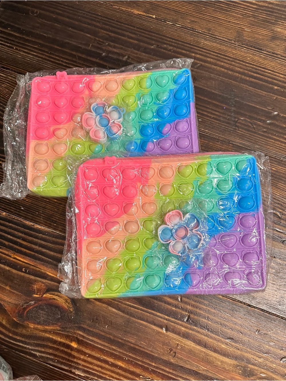 Rainbow Heart Pop-It Pouch with Flower Popper